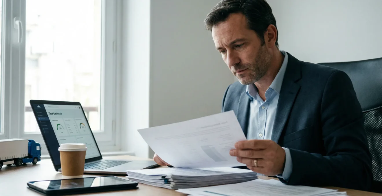 Professionnel analysant des documents de gestion de flotte automobile