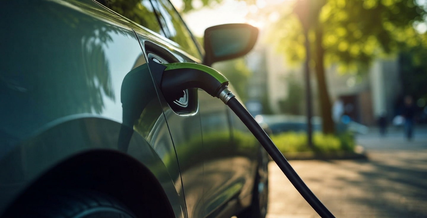 Un propriétaire recharge son véhicule électrique à une borne de recharge dans un environnement urbain moderne